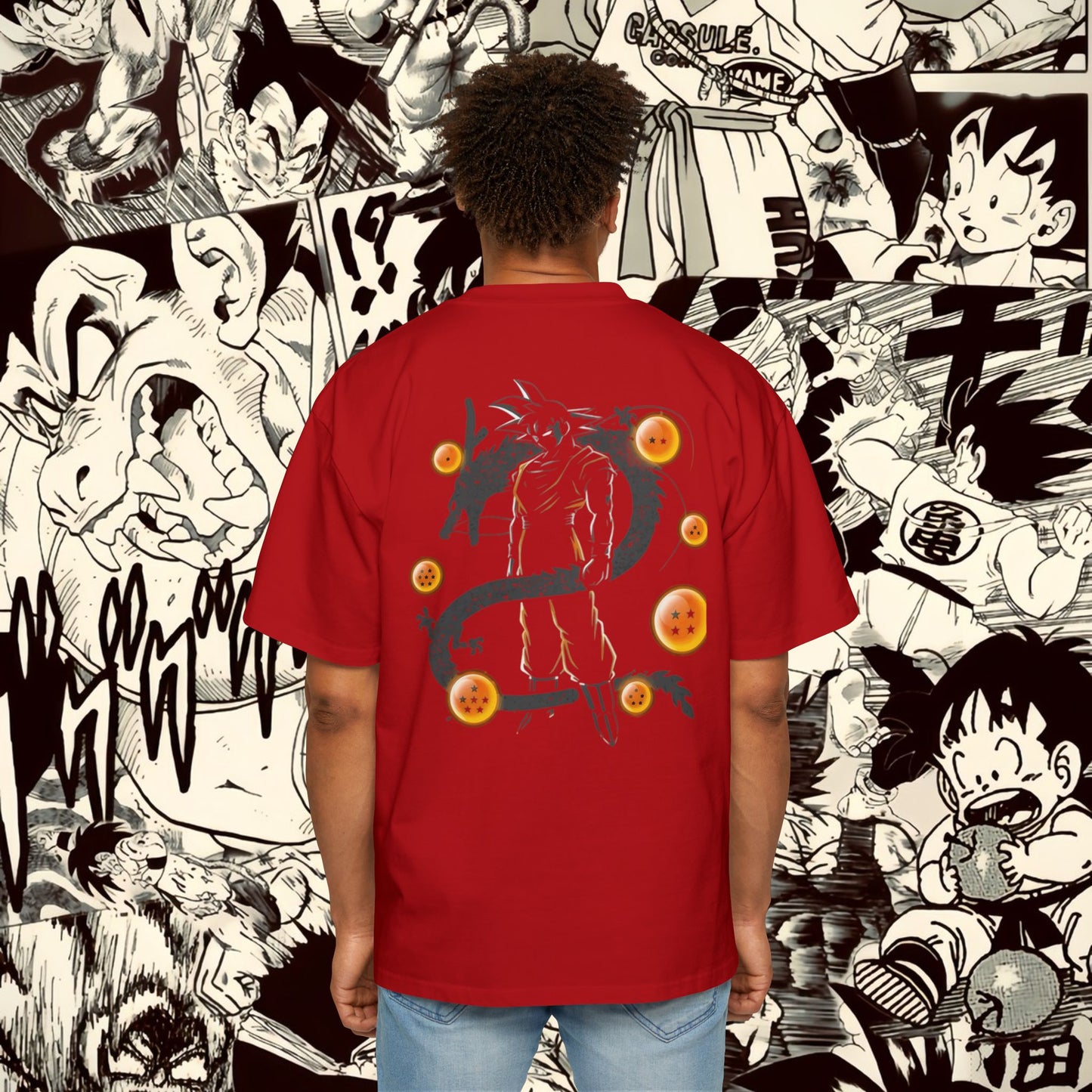 Divine Goku Inspired Oversized Tee - Comic Style Graphic Tee