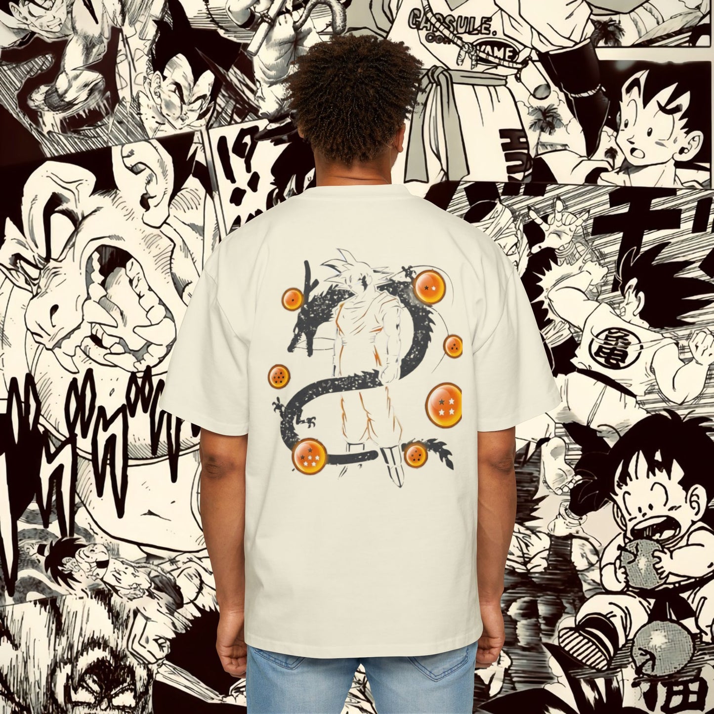 Divine Goku Inspired Oversized Tee - Comic Style Graphic Tee