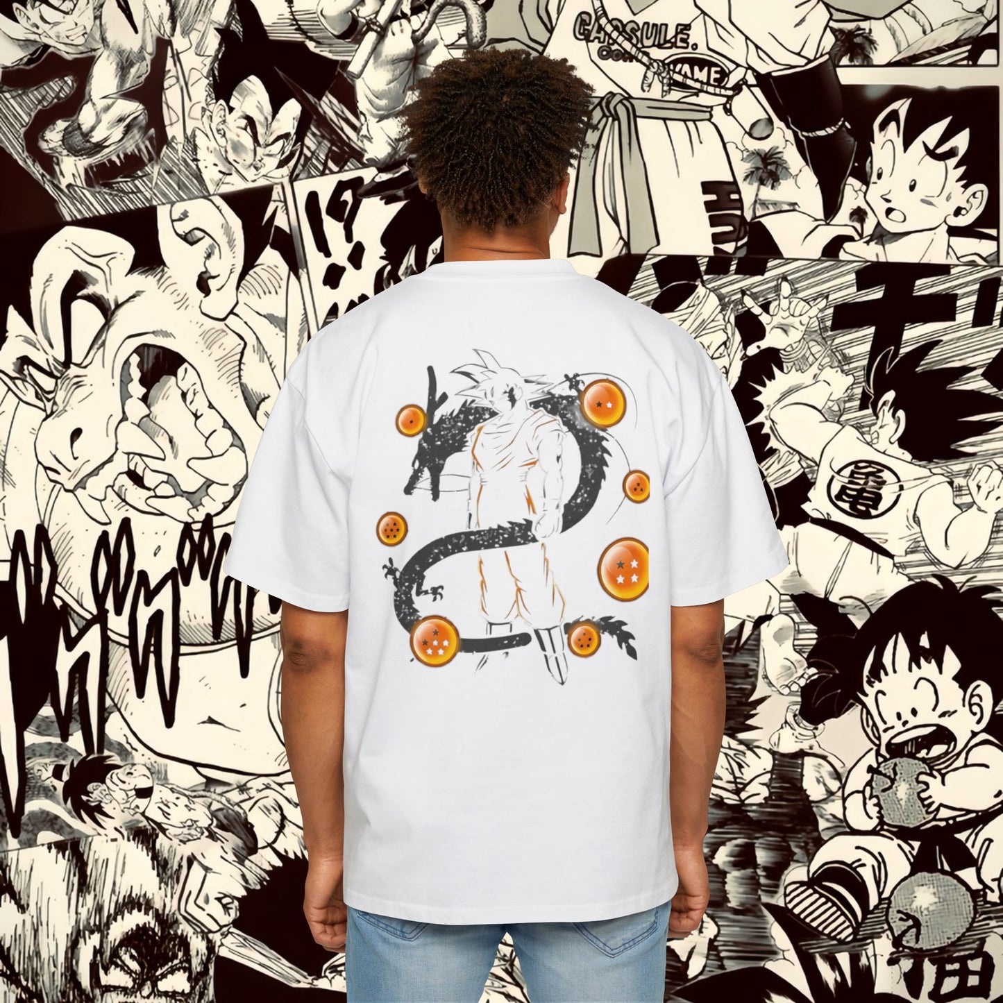 Divine Goku Inspired Oversized Tee - Comic Style Graphic Tee
